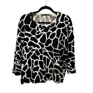 Pierri New York Women’s 3/4 Sleeve Black & White Animal Print Top Sz 1X GUC